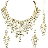 Aheli Exquisite Wedding Party Wear Faux Kundan Studded Necklace with Maang Tikka Set Indian Ethnic Traditional Jewellery Gift for Women