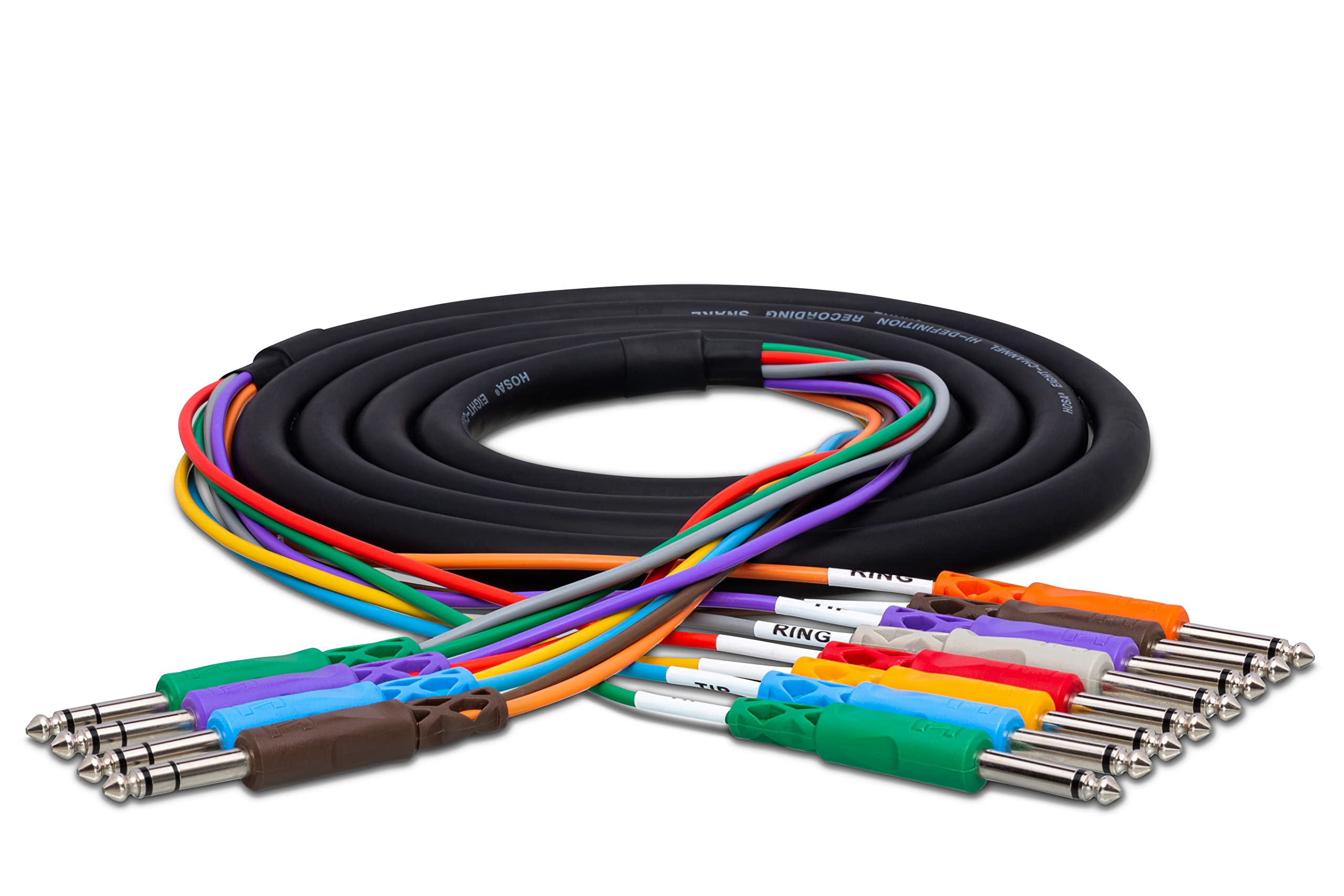 Hosa 13.1 feet 1/4 inch TRS to Dual 1/4 inch TS Insert Snake, 4x8 Pin, Black, Indoor, Audio Cable, Snake, STP-804