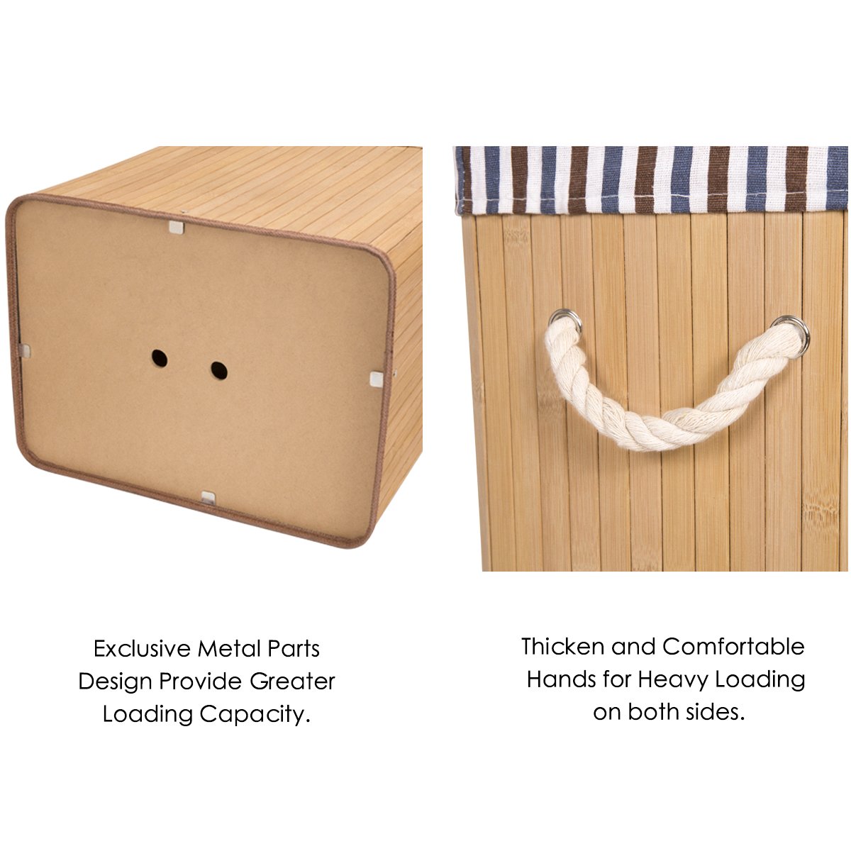 ZERO JET LAG 40L Bamboo Laundry Hamper Laundry Basket Dirty Clothes Box Natural Laundry Bin Lid Handles Removable Liner Collapsible Dirty Clothes Organizer（Brown）