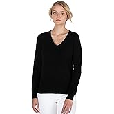 JENNIE LIU Women's 100% Pure Cashmere Long Sleeve Pullover V Neck Sweater