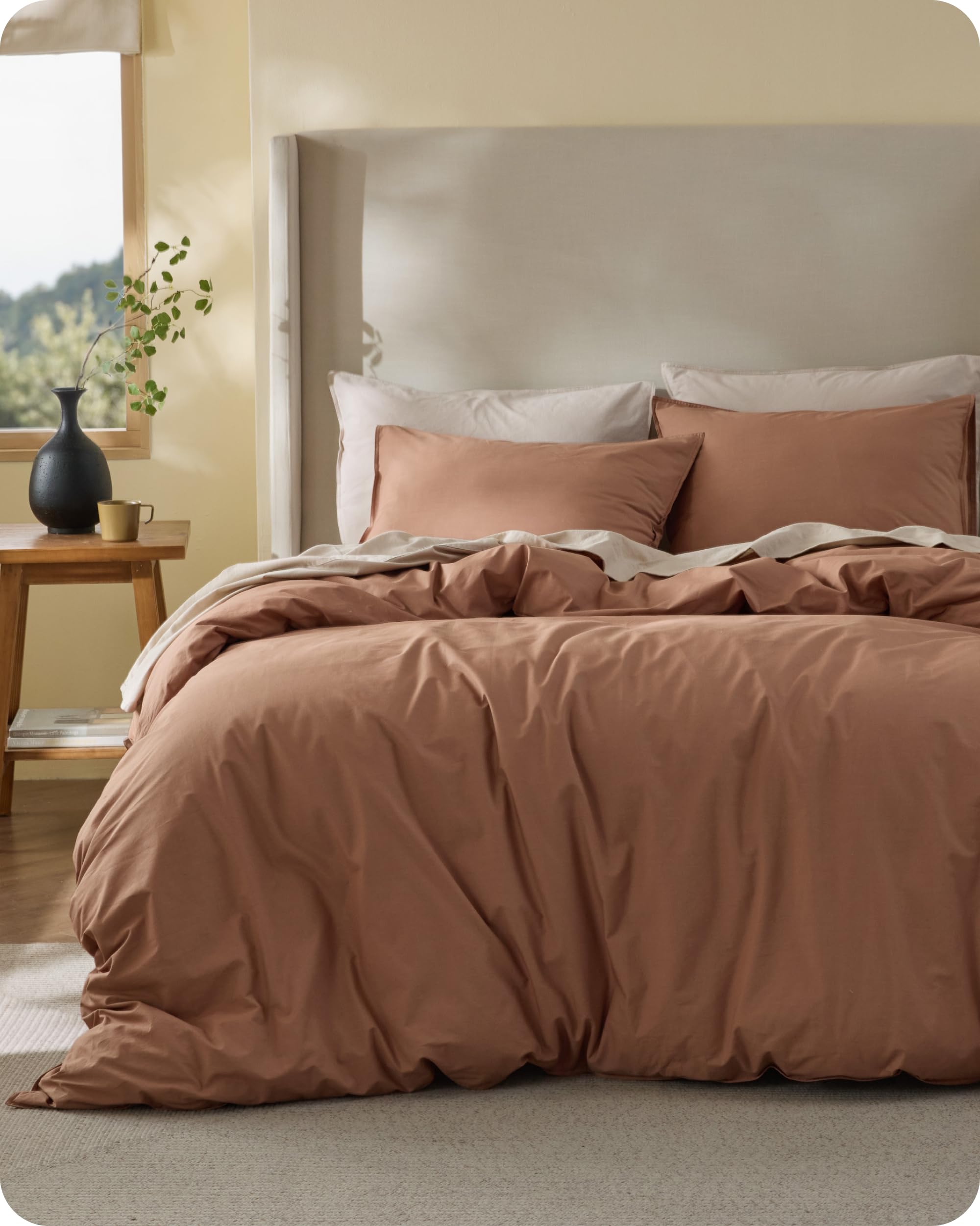 Photo 1 of Bedsure Cotton Duvet Cover Queen - Luxury Slub Weave 100% Cotton Duvet Cover with a Linen Like Textured, Easy Change Durable Bedding, Mocha Mousse, 90" x 90"