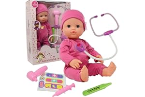 THE NEW YORK DOLL COLLECTION Interactive 16” Baby Doll Toy Doctor Kit with Light Up Heartbeat Sound Stethoscope, Pretend Role Play Accessories Set - Medical Checkup Playset Gift Pack for Kids, Girl Toddler – Pink, (16 Inch)