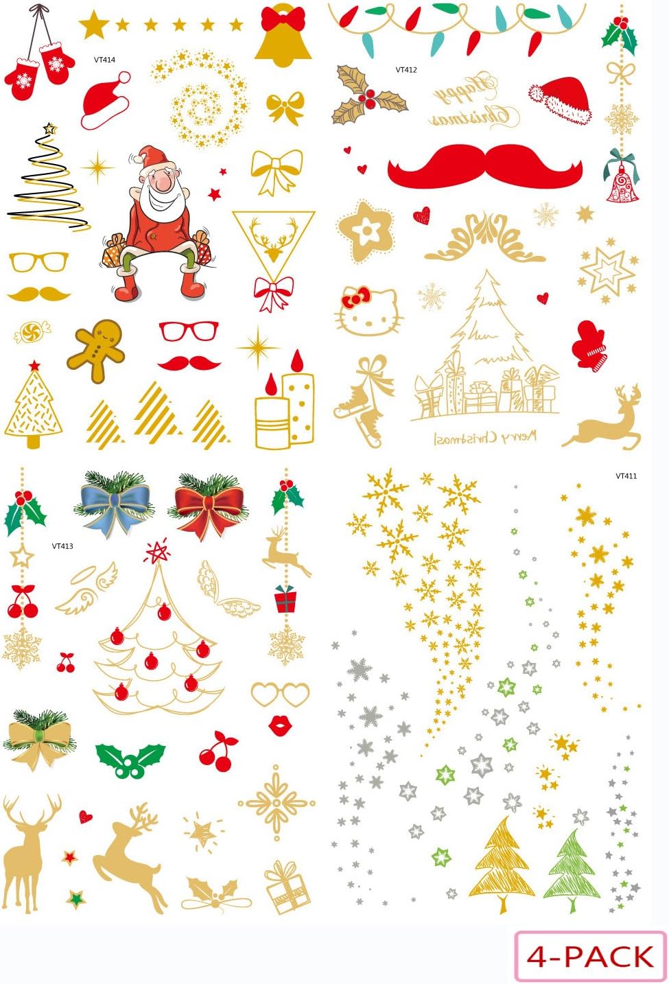 Billmill Fake Festival Party Temporary Tattoos Stickers for Adults Children Kids (Christmas Gold)