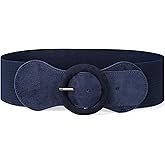 JASGOOD Women Wide Suede Elastic Belt Vintage Stretchy Waist Belts for Dress Casual Chunky Belt Classic Round Buckle
