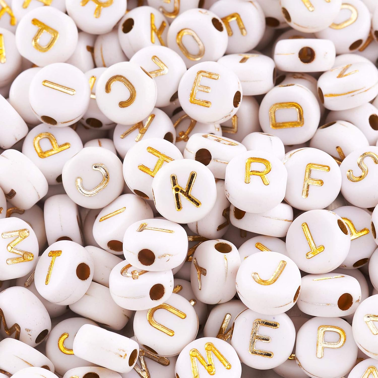 Cheriswelry 1000pcs White Acrylic Alphabet Beads 7mmfor Jewelry Bracelet Making, White, Gold Letter, 7mm, 1000pcs - Image 3