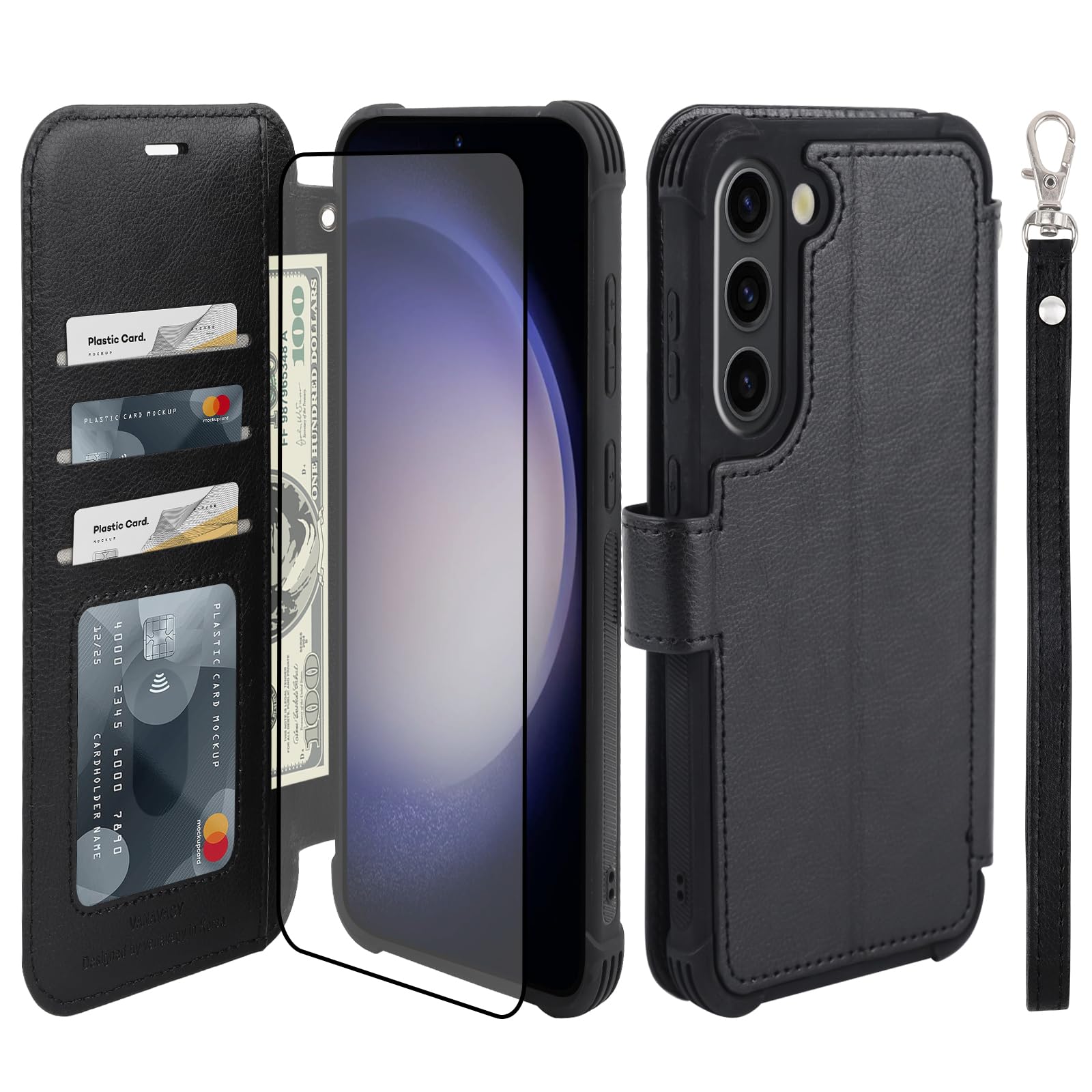 VANAVAGY Compatible for Galaxy S23 Wallet Case, 12ft Drop Protection, RFID Blocking PU Leather Flip Cover, Card Holder & Kickstand, Shockproof Phone Case for S23-6.1 Inch,Black — image 1