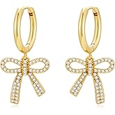 CUFELMU Bow Hoop Bow Earrings for Women, Rhinestone Drop Dangle Earrings for Daily Wear or Gift