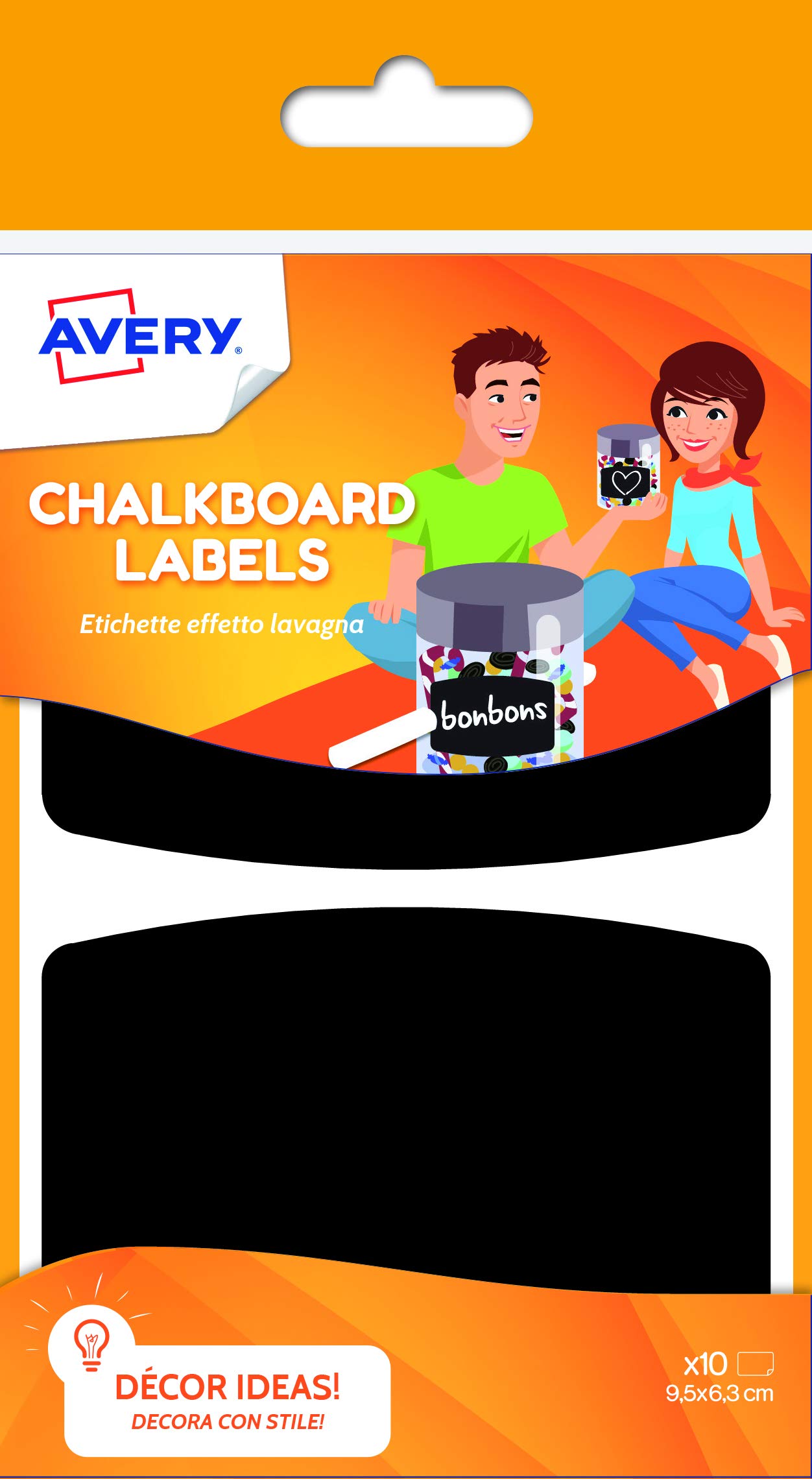 Avery Reusable Chalkboard Labels 95 × 63 mm – 10 Black Chalk‑Effect Stickers for Jars, Bottles, Containers, Removable & Residue‑Free