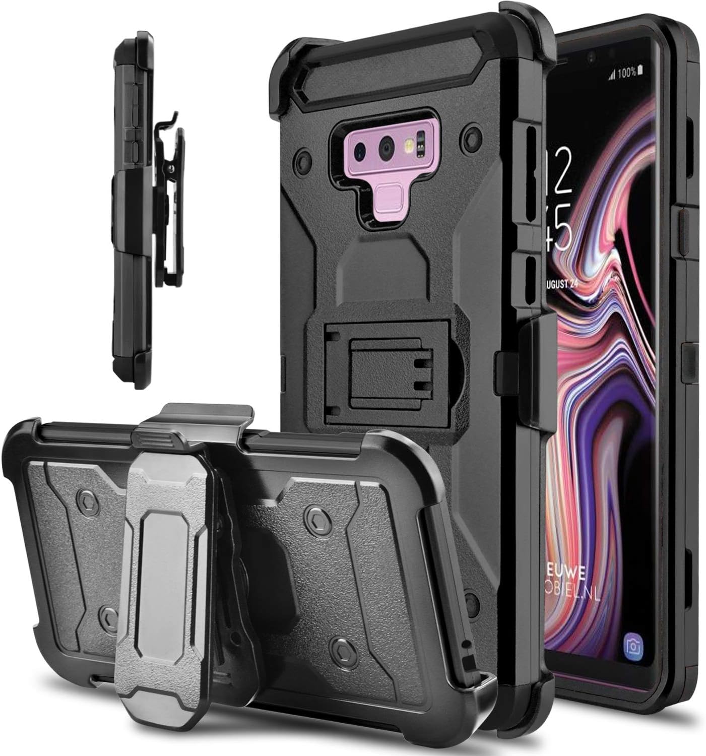 lovpec Hard Galaxy Note 9 Case, Kickstand Heavy Duty Protection Swivel Belt Clip Holster Full Body Protective Shockproof Phone Case Cover Compatible with Samsung Galaxy Note 9 / SM-N960U (Black)