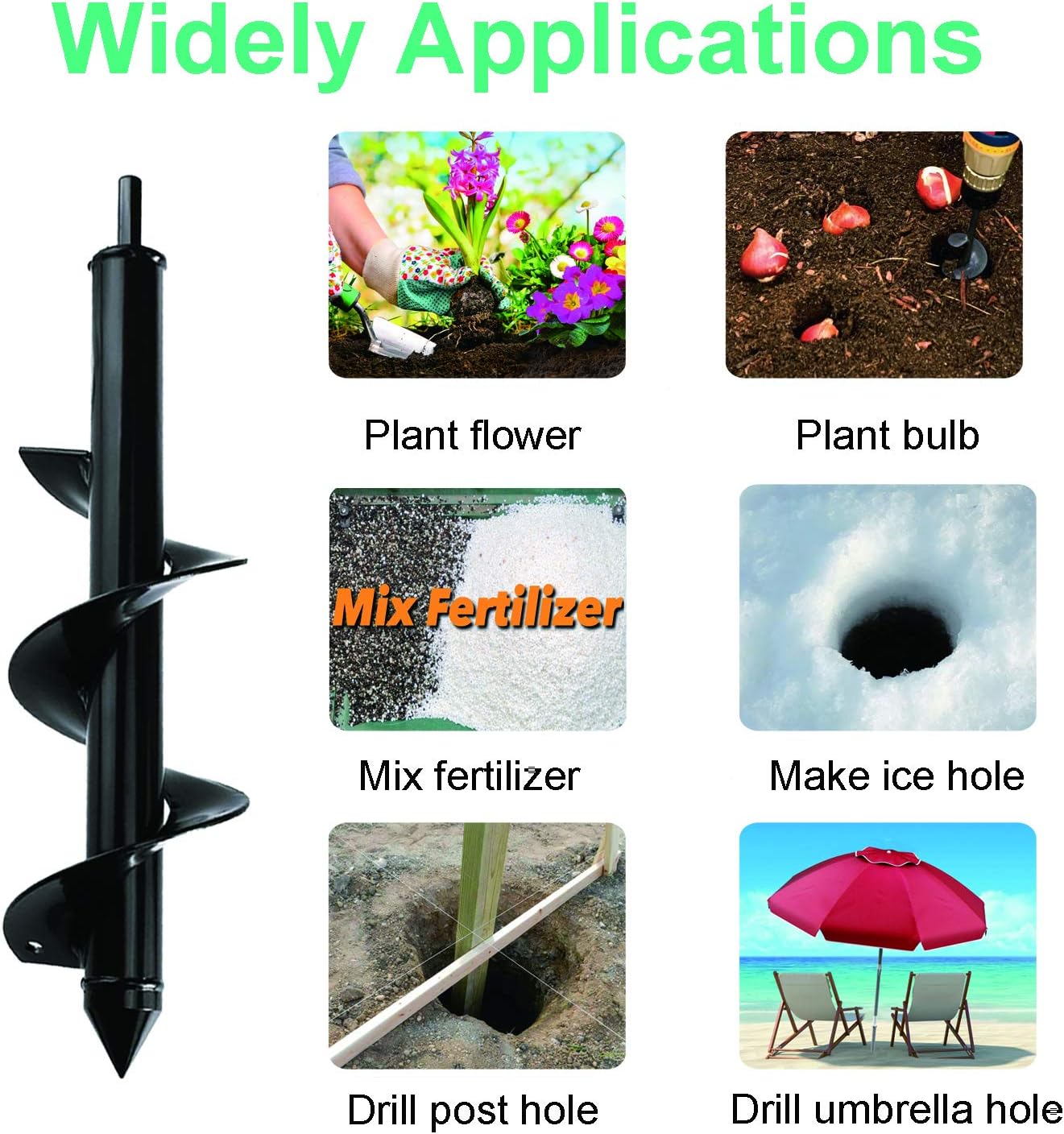 Auger Drill Bit Set for Planting - Garden Spiral Hole Drill Planter, Bulb & Bedding Plant Augers, Post or Umbrella Hole Digger for 3/8” Hex Drive Drill: Home Improvement
