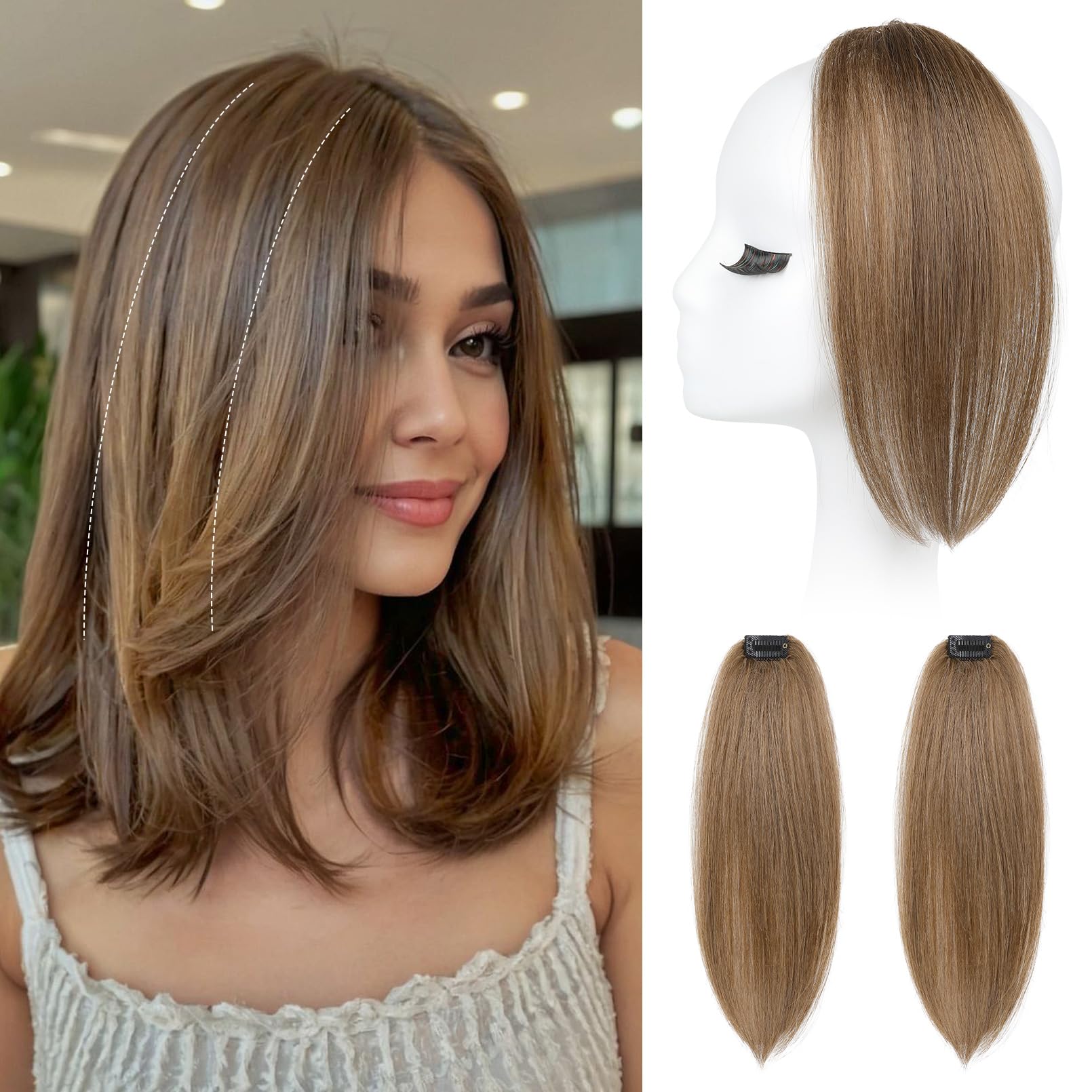 Photo 1 of REECHO Clip in Hair Volumizer, 2PCS 12 inch Short Thick Clip in Hairpieces Adding Extra Volume Hair Extensions for Women - Light Brown