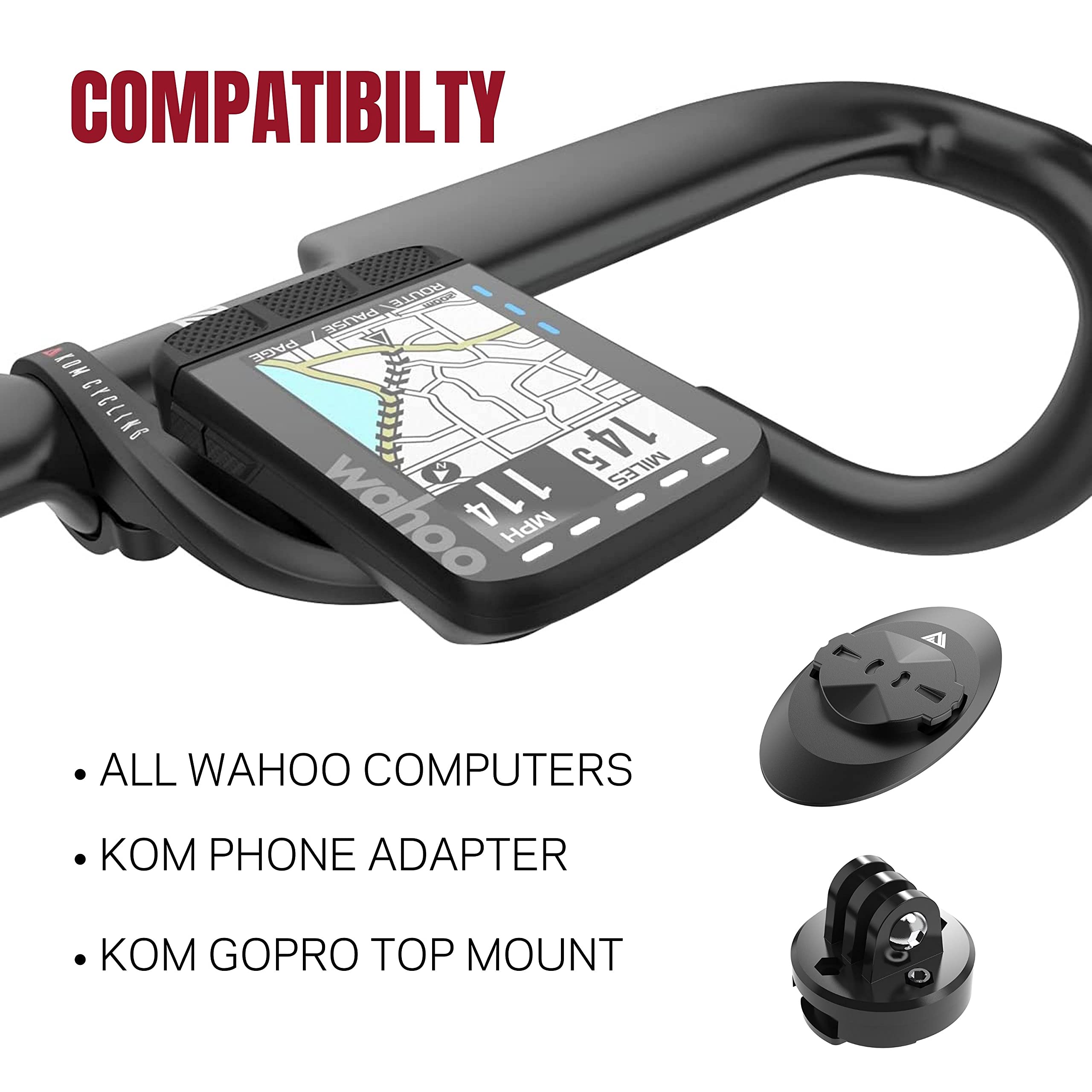 KOM Cycling Wahoo Elemnt Mount Compatible with Multiple Wahoo Computers Including The Wahoo Elemnt Bolt, Elemnt Roam, Elemnt Mini, and Elemnt - Multiple Colors 24g Out Front Computer Mount Light Blue