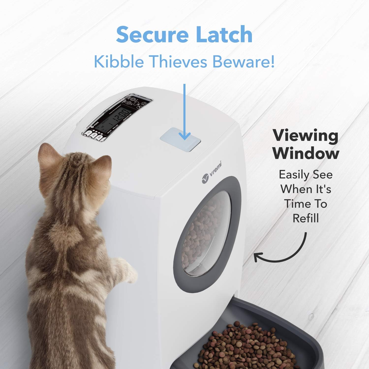 Kitchen & Dining : Vremi Automatic Pet Feeder for Cats and Dogs - Large 6L Capacity - Easily Programmable with Timer for up to 4 Meals Per Day - AC Power with Battery Backup and Voice Recorder for Custom Feeding Message : 