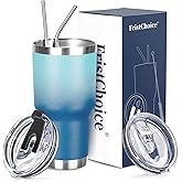 FristChoice 30 oz Tumbler with Lids and Straws Double Wall Vacuum Insulated Tumbler Cup,Stainless Steel Leak-proof Thermal Tumbler Travel Coffee Mug for Cold and Hot Drinks,Gradient Blue