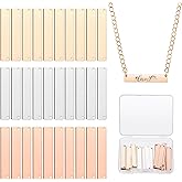 Yaomiao 30 Pieces Rectangle Metal Stamping Blank Bar Brass Tag Pendant Stamping Blank Bar Pendant Charm Horizontal Name Tag with Storage Box for DIY Bracelet Necklace
