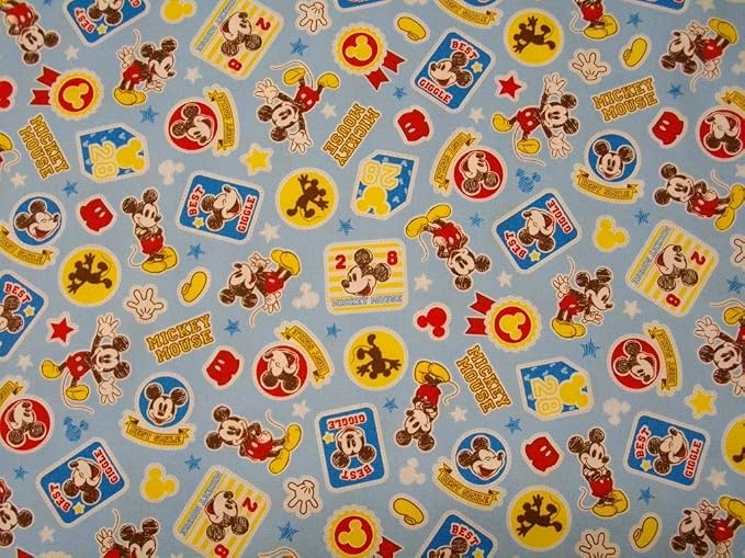 Amazon 手芸 オックス ディズニー ミッキーマウス1090ａ 水色 約110ｃｍ巾 綿100 入園 入学 キャラクター 生地 数量１で１０ｃｍ 布 生地 通販