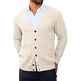 Runcati Mens Cardigan Sweater Casual Cable Knitted V Neck Button Down Winter Sweaters