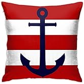 KOSUES Nautical Navy Blue Anchor On Red Stripes Throw Pillow Covers 18"x18" Square Pillowcase Decorative Cushion Case for Car Couch Chair Bed Sofa Living Room Home Decor Gifts