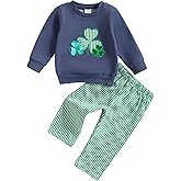 DSOKUHIB Toddler Baby Boy St. Patrick's Day Outfit Clover Embroidered Long Sleeve Sweatshirt Plaid Pants Set 2Pcs Clothes