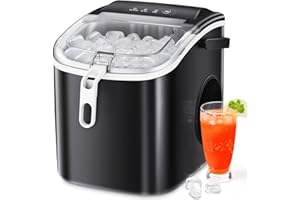 Xbeauty Countertop Ice Maker Machine 6-Minute Fast Bullet Ice Simple Handle Automatic Cleaning Suitable for Household Small Student Dormitory and Bar Party-Black