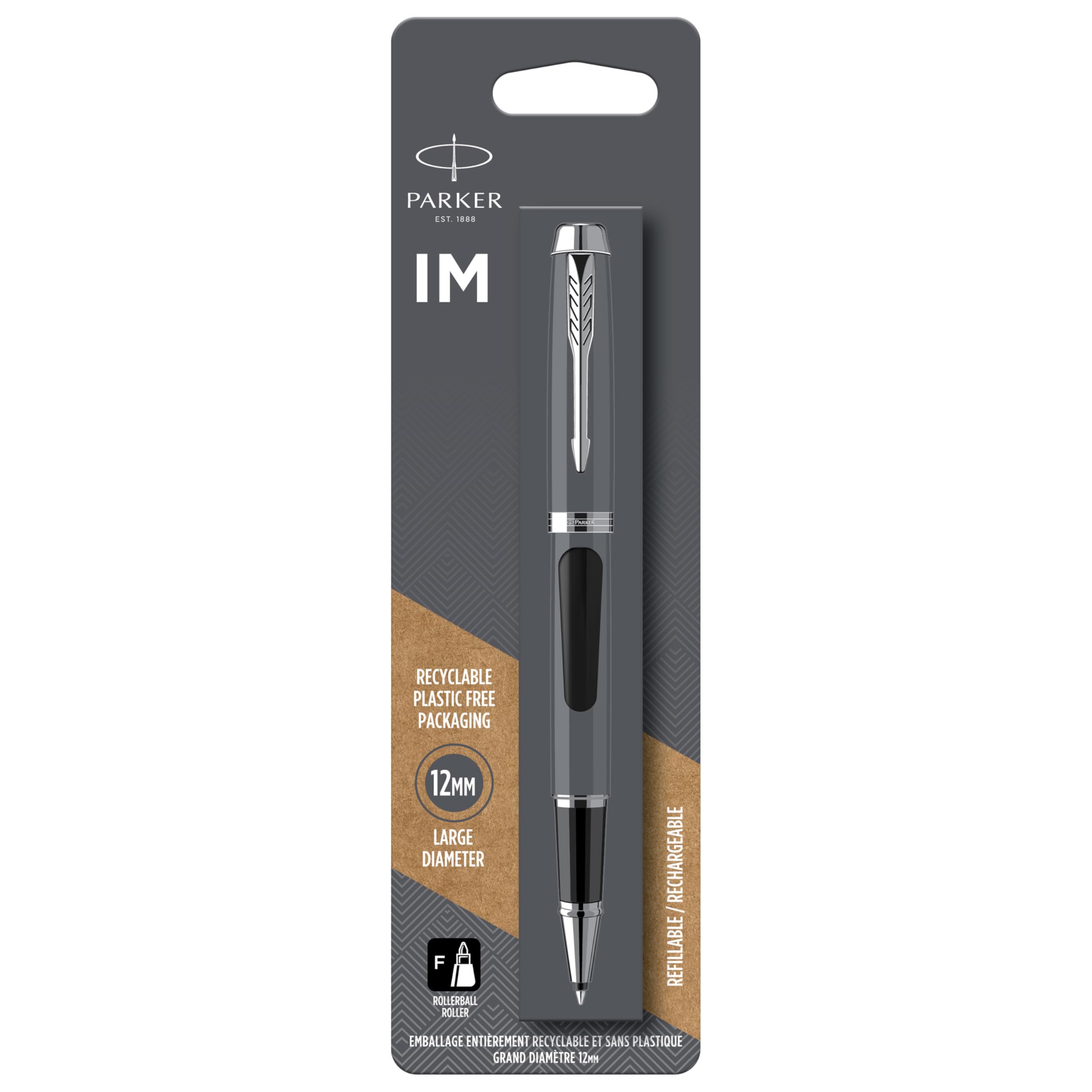 Parker IM Rollerball Pen | Black Lacquer with Chrome Trim | Fine Point Black Ink