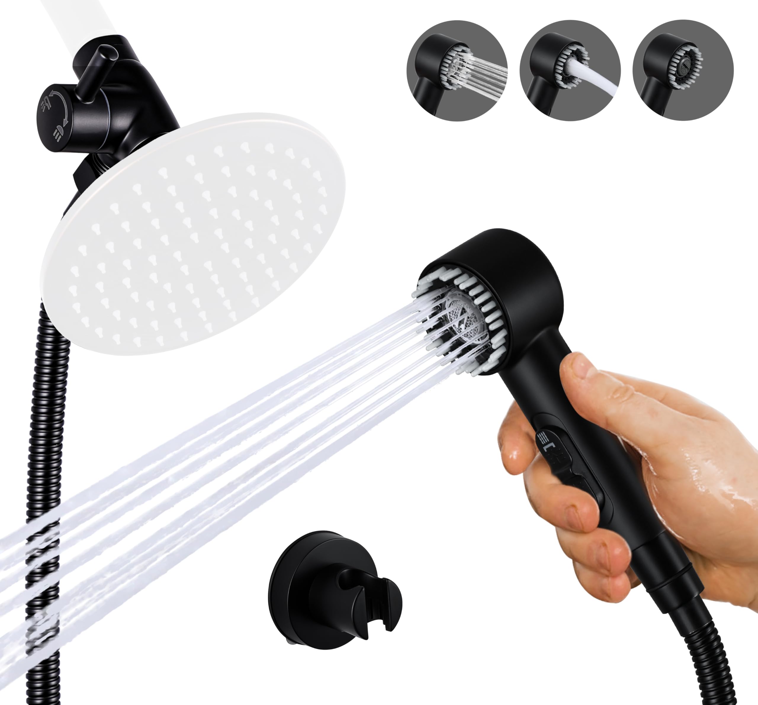 Photo 1 of 3 Mode Dog Shower Attachment, High Pressure Handheld Sprayer with ON/OFF Switch, G1/2" Metal Shower Diverter, 78 Inches Stainless Steel Hose, No Drill Hook, for Indoor Pet Bathing and Washing