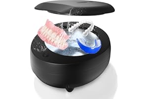 TEBAL Ultrasonic Cleaner for Dentures,40W,340ml Portable Professional 48kHz Sonic Cleaner for Retainer, Mouth Guard, Aligner, Toothbrush Head（black)