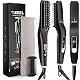 TUIREL Beard Straightener for Men, 2 in 1 Heated Beard Brush, 6 Temperature Settings LCD Display Anti-scalding Hot Comb for Beard Care Kit for Men Gifts Set