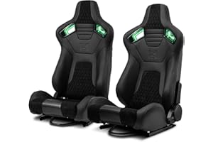 ModifyStreet [Neon Racer] Pair of All Black PVC w/Suede Snake Pattern & Rear Carbon Fiber Style leather Reclinable Racing Seats W/Sliders