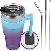 Konokyo 40 oz Tumbler with Handle and 2 Straw 2 Lid, Insulated Water Bottle Stainless Steel Vacuum Cup Reusable Travel Mug,Ocean Dream