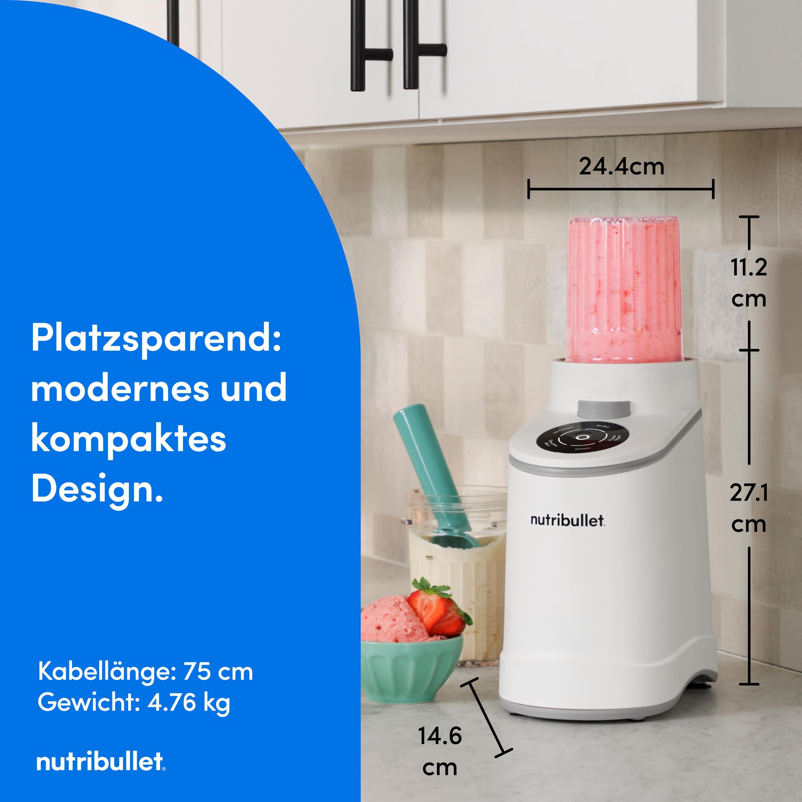 nutribullet Chill – Eismaschine für leckeres Eis, Gelato, Sorbet, Smoothie Bowl und Frozen Yogurt, 5 Automatikprogramme, Eiscreme Maschine, 3 Behälter mit Deckel, ideal für Familien, Weiß (NBD0503W) 7