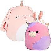 Squishmallows 10" Purple Cow & 12" Bunnycorn 2-Squish Easter Value Pack - Get Two Jumbo Official Jazwares Plush for Less - Collectible Soft & Squishy Stuffed Animal Toy Gift Set for Kids, Girls & Boys
