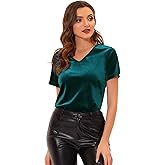 Allegra K Halloween Velvet Shirt for Women's Casual V Neck Short Sleeve Velvet Tops