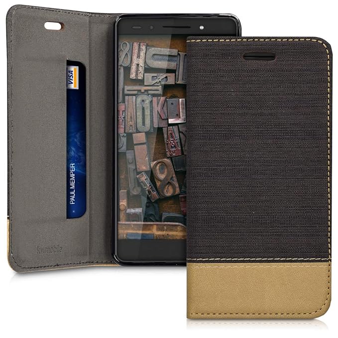 kwmobile Huawei Honor 7 / Honor 7 Premium Hülle - Stoff Handy Cover Case mit Ständer - Schutzhülle für Huawei Honor 7 / Honor