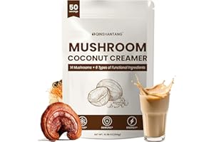 QIN SHAN TANG Mushroom Coffee Creamer, 50 Servings, 20-in-1 Superfood Coconut Creamer Powder with 14 Mushroom Supplements, Ashwagandha, Alpha-GPC, Magnesium Glycinate | Energy & Focus & Digestion | Non-Dairy, Keto