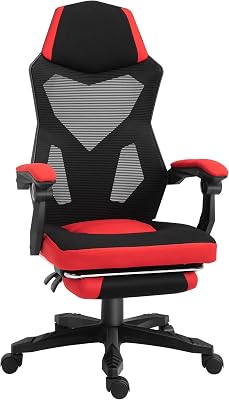 Silla Gaming Giratoria de Malla con Reposapiés Retráctil Rojo