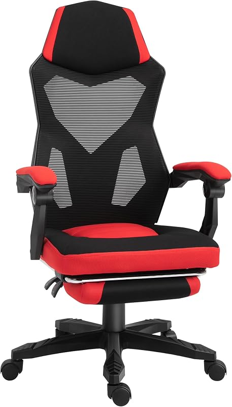 Silla Gaming Giratoria de Malla con Reposapiés Retráctil Rojo — foto 1 de 8