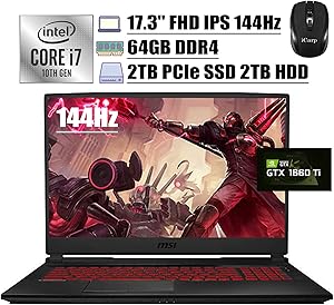 2020 Flagship MSI GL75 Leopard Gaming Laptop 17.3" FHD IPS 144Hz 100% sRGB 3ms Intel 6-Core i7-10750H GTX 1660Ti 6GB 64GB DDR4 2TB PCIe SSD 2TB HDD Backlit Webcam Win 10 + iCarp Wireless Mouse