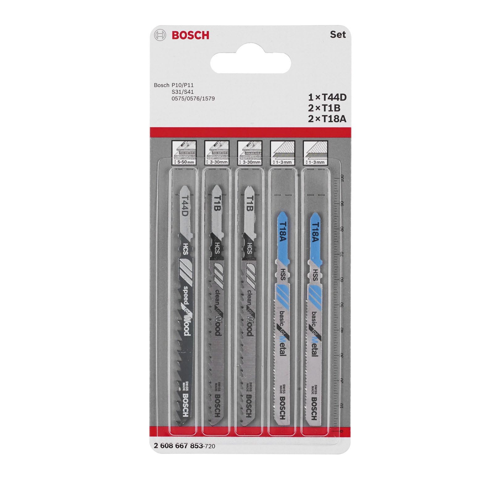 Bosch Professional 2608667853 T44D/T1B/T18A Jigsaw Blade-Set, 0 V, Silver
