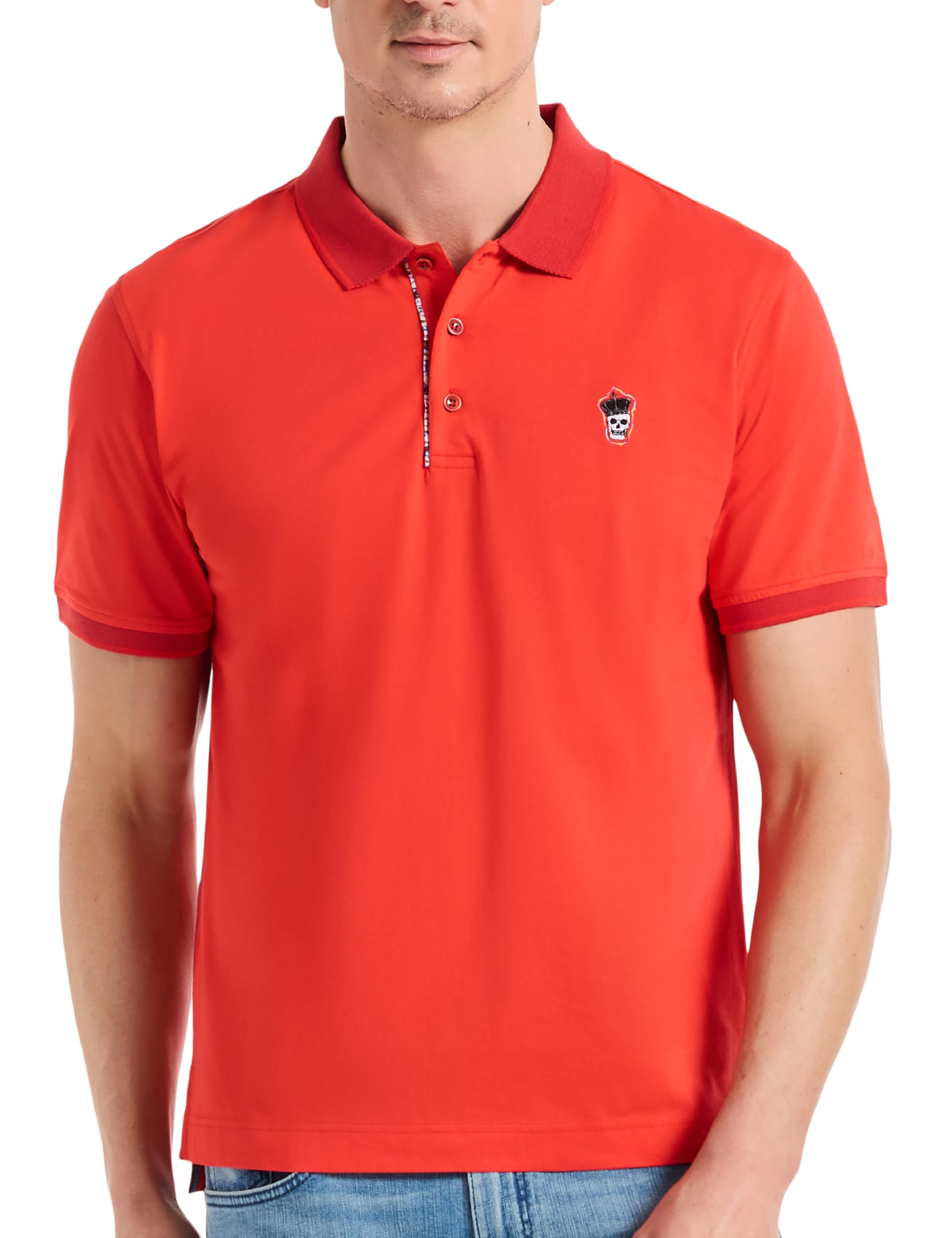 Robert Graham Men’s Lucifer Logo Cotton Polo Shirt, Comfortable Fit, Short-Sleeve Premium Knit Top for Dress & Casual Wear Cayenne