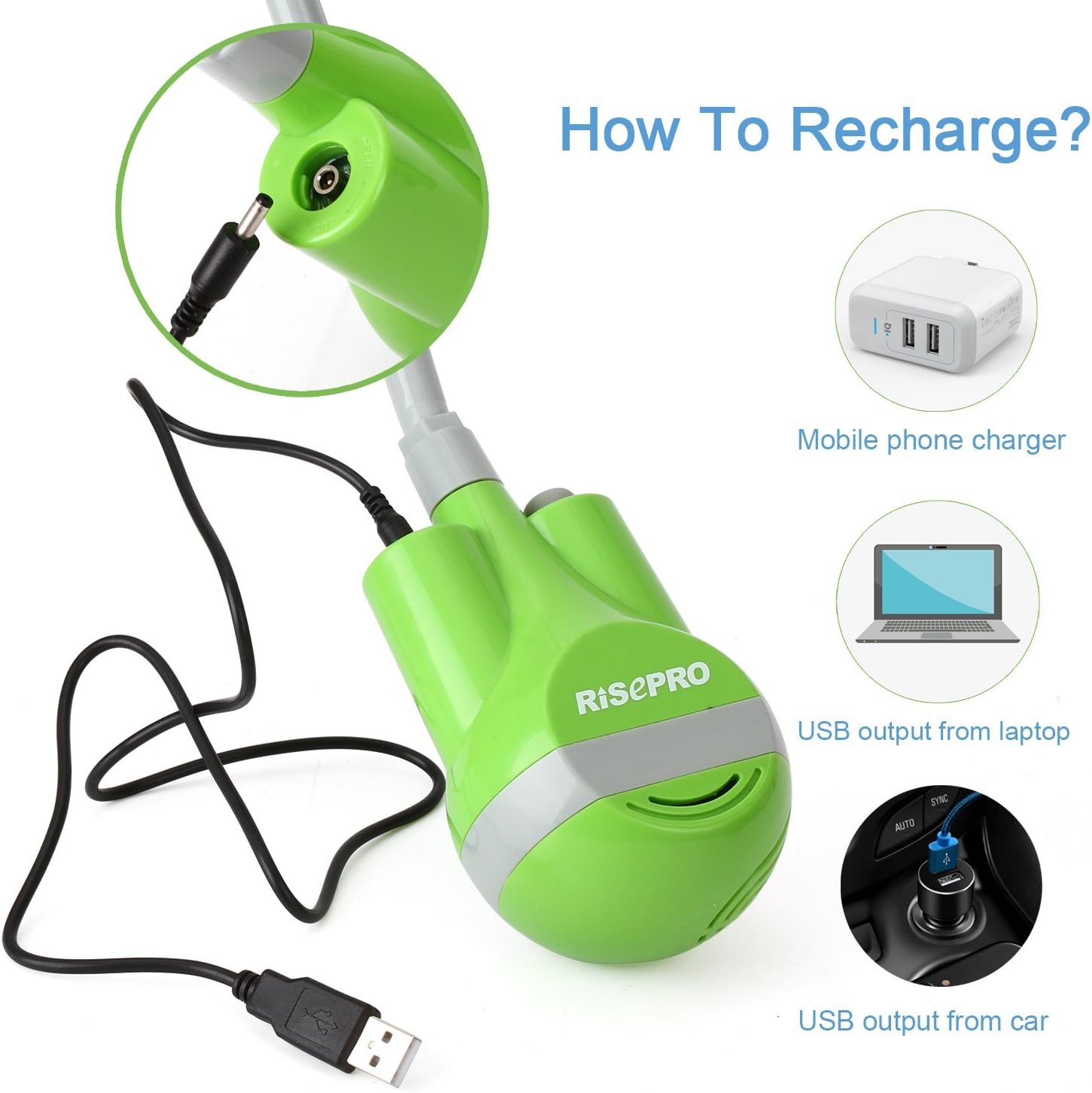 RISEPRO Portable Camping Shower, Outdoor Shower Head, Shower Pump, Rechargeable Battery, USB Charging Line, Pumps Water from Bucket, for Hiking, Pet Cleaning, Pet Shower, Car Washing : Sports & Outdoors