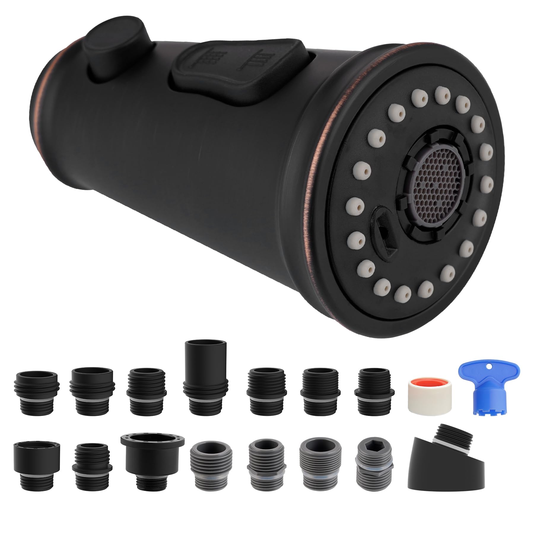 Photo 1 of Hibbent Pull Down Kitchen Faucet Head Replacement, 3-Function Kitchen Sink Sprayer Head Nozzle with 15 Adapters, Compatible with Moen, American Standard, Delta, Kohler Faucets-Oil-Rubbed Bronze