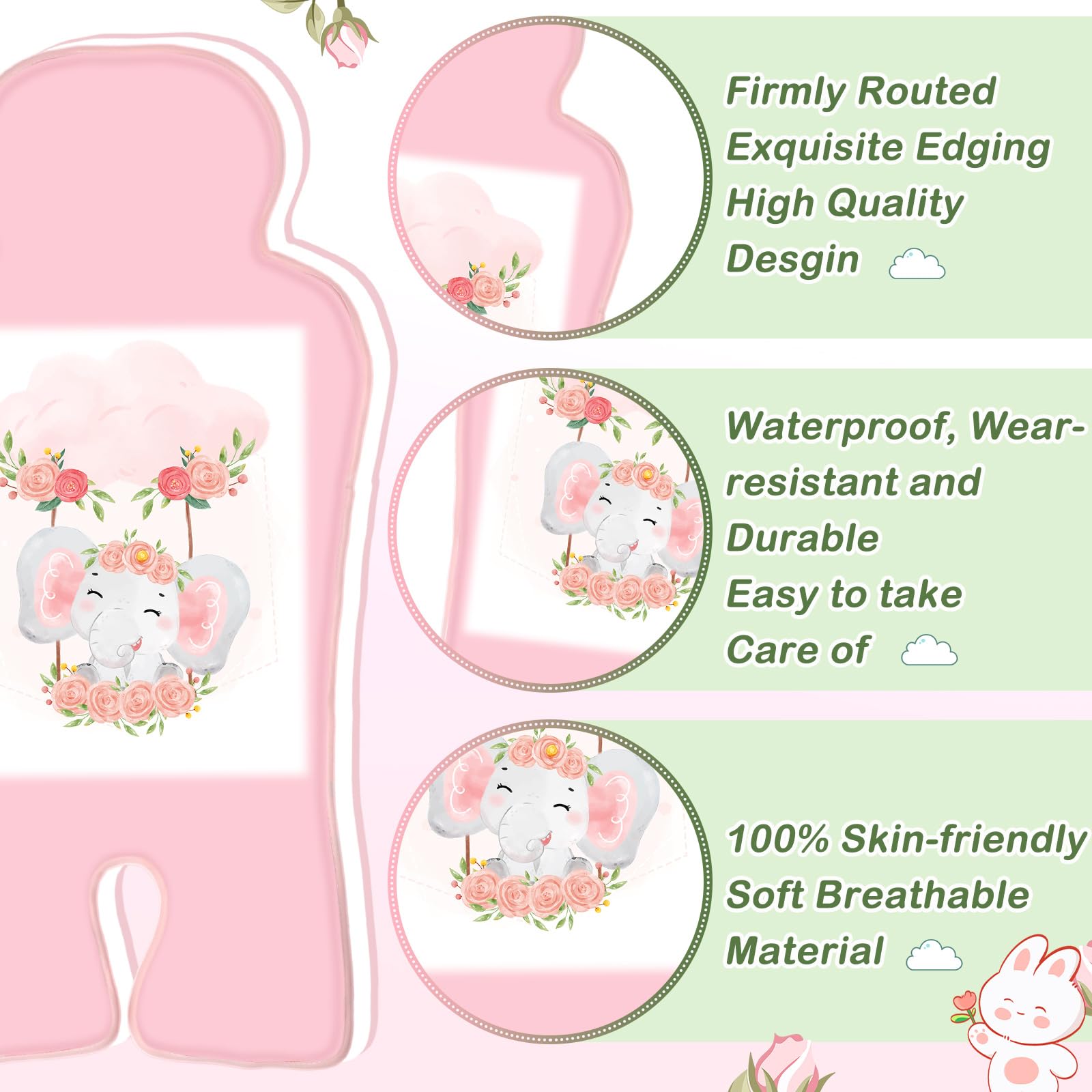 Qunclay 2 Pcs Gel Car Seat Cooler Pad for Baby Cooling Pad for Stroller Breathable Universal Car Cooler Mat Multifunctional Baby Stroller Seat Liner Cushion Chair(Rabbit, Elephant)