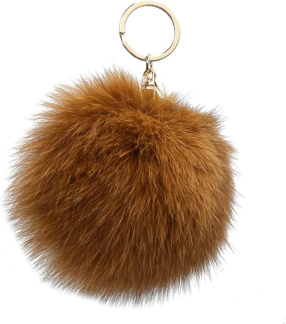 Cute 100% Rabbit Fur Ball Pom Pom Keychain for Car Key Ring Handbag Tote Bag Purse Gift Pendant