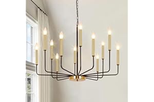 Rviezza Black and Gold Chandelier for Dining Room, 12-Light Farmhouse Dining Room Light Fixture, Candle Chandelier Light Fixtures, Modern Chandeliers for Living Room Kitchen Foyer Staircase