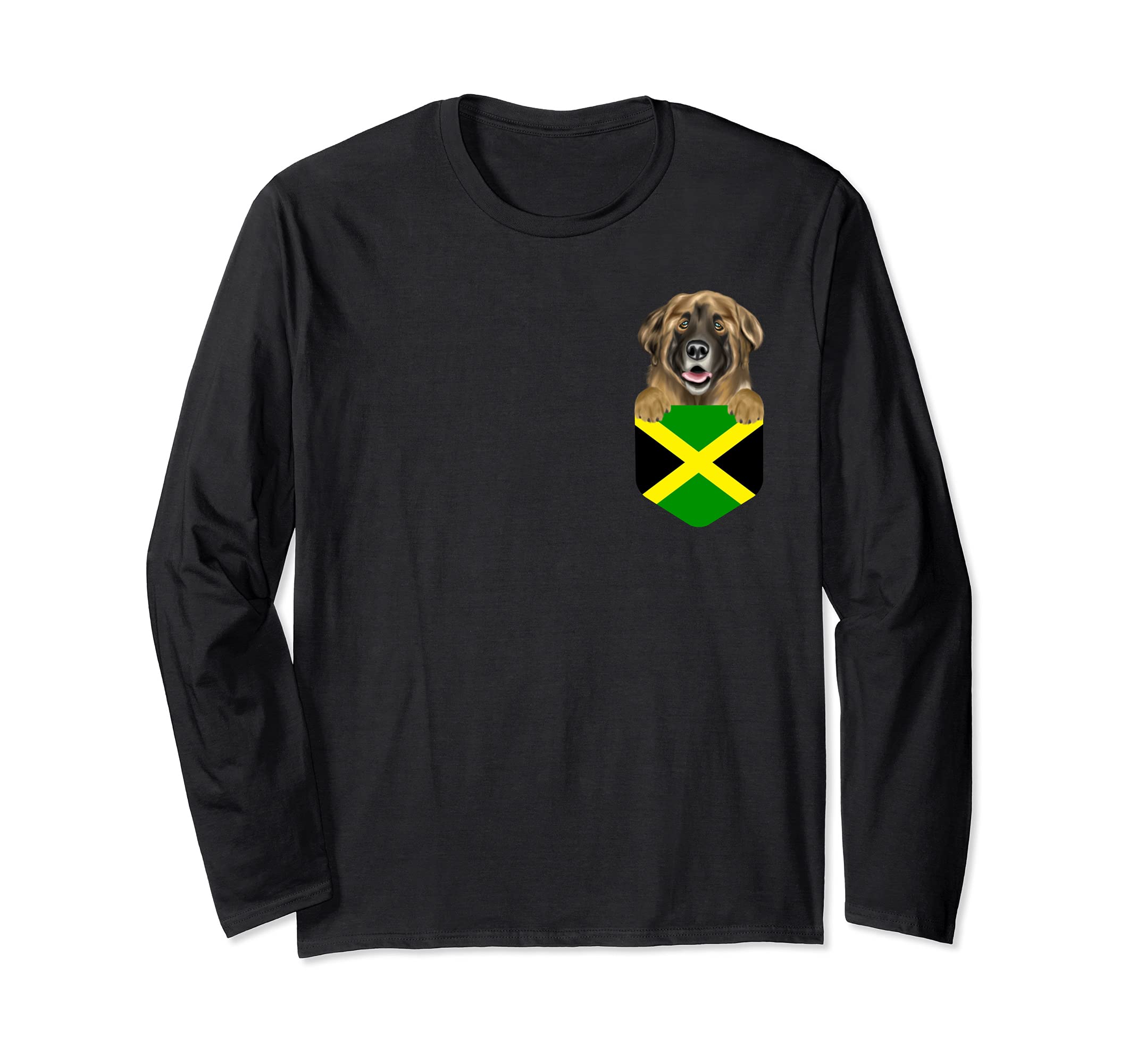 Jamaica Flag Leonberger Dog In Pocket Long Sleeve T-Shirt