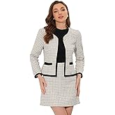 Allegra K Business Suit Set for Women's 2 Piece Outfits Plaid Tweed Easter Short Blazer Jacket and Skirt Sets