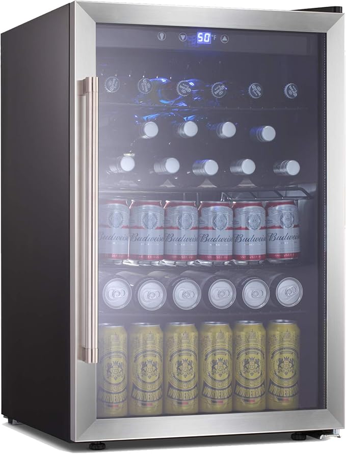 Beverage Refrigerator and Cooler 4.5 Cu. Ft. Drink Fridge with Glass Door for Soda