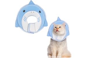 Hpetppy Cat Cone Collar Soft, Adjustable Cat Recovery Collar After Surgery to Prevent Licking Wound, Breathable Cat Neck Cone Comfortable Pet Elizabethan Collar for Cats Kittens Cute Shark Design
