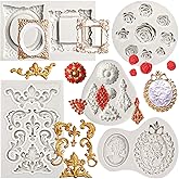 Growtail Vintage Frame Fondant Silicone Molds - Baroque & Rose Flower Designs for Chocolate Cake Decoration & Cupcake Toppers